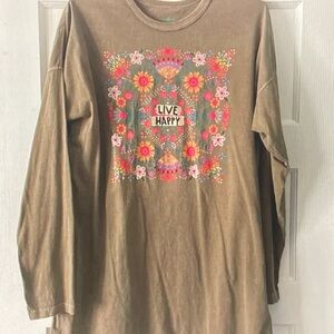 NATURAL LIFE Brown 'Live Happy' Kids Long Sleeve Shirt